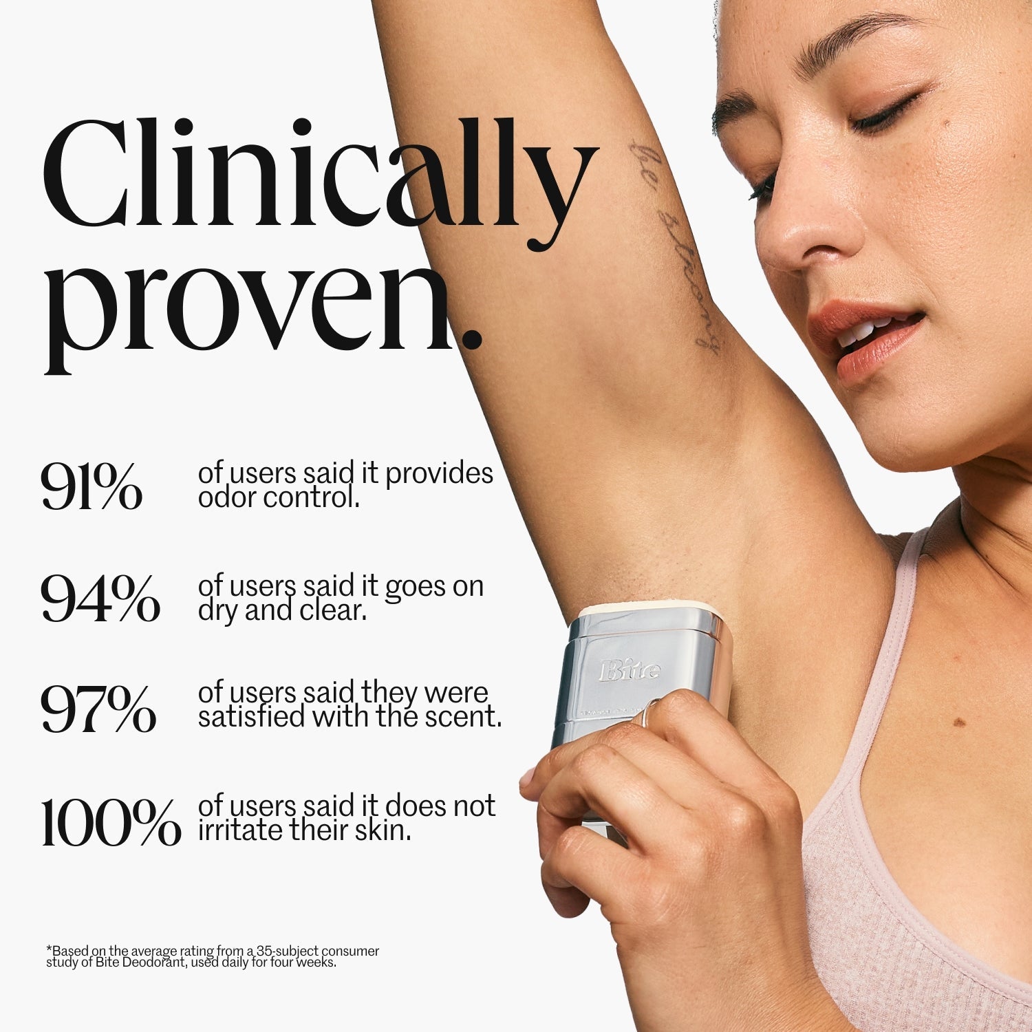 Fragrance-Free Natural Deodorant by Bite - Clinically Proven Odor Control, Long-Lasting, Refillable
